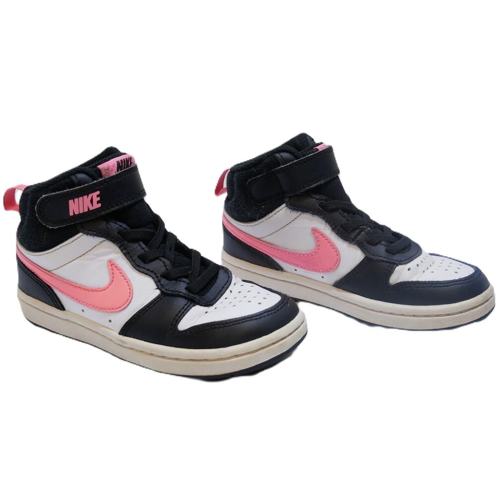Nike Court Borough Mid 2 Black White Pink CD7783-005 Kids Size - 11C